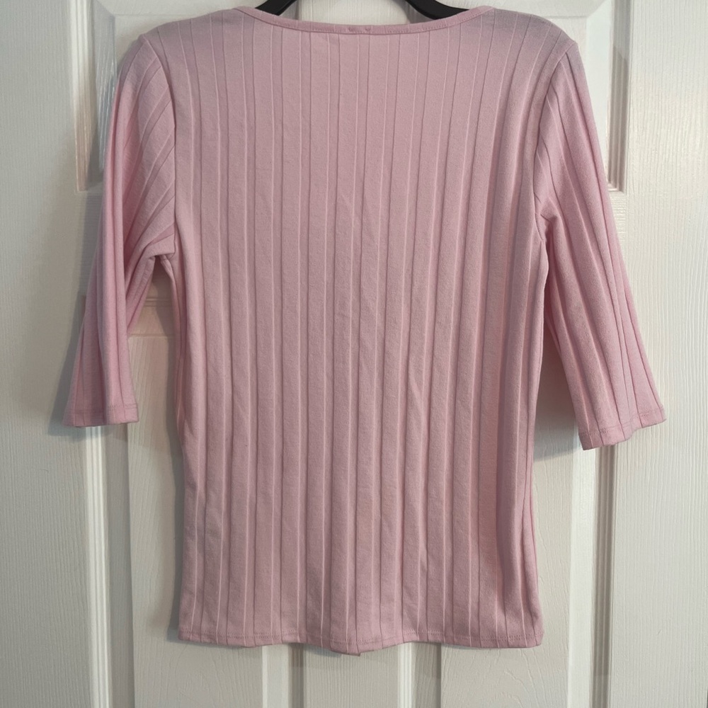 NWOT. Free People Pink Ribbed Button-Front Top - Picture 2 of 5